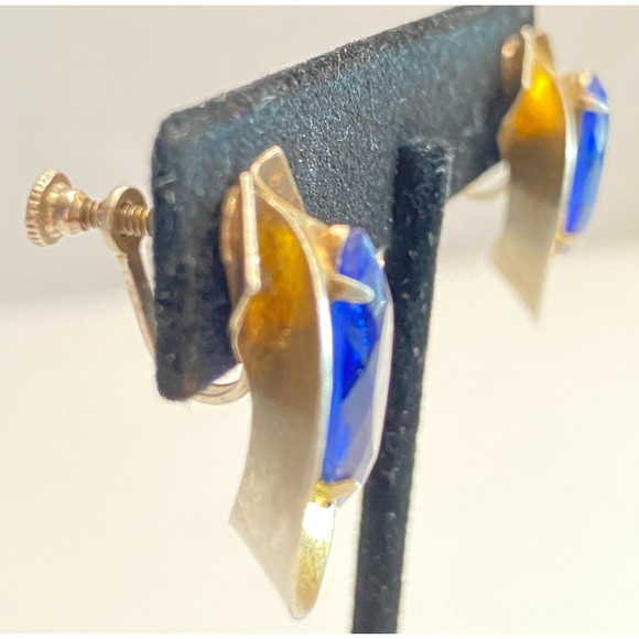 Sterling Silver Earrings Central Clear Blue Faceted Marquise Stone - Picture 5 of 11